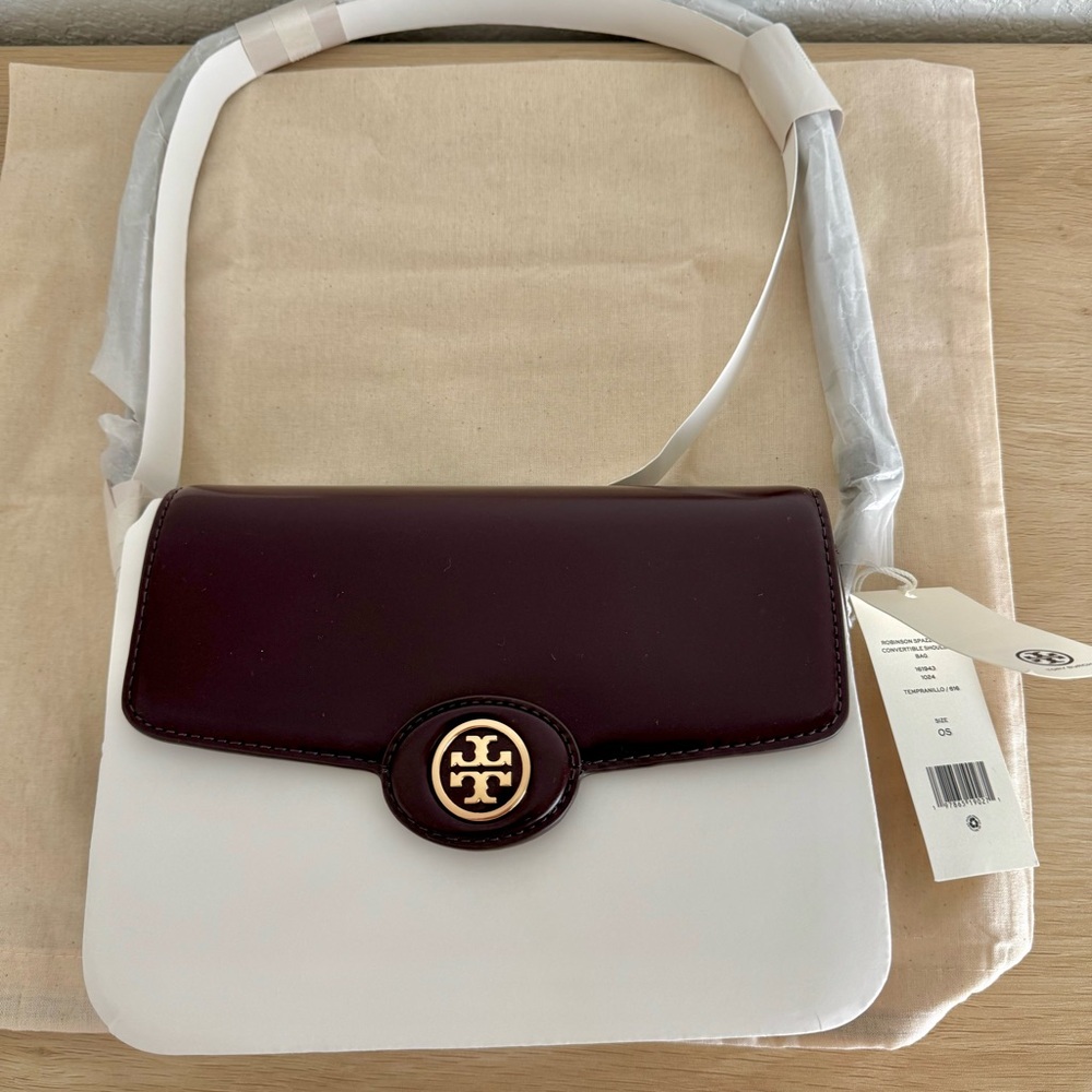 ☀️NEW☀️ Tory Burch Robinson Spazzolato Shoulder Bag Burgundy - Picture 3 of 14